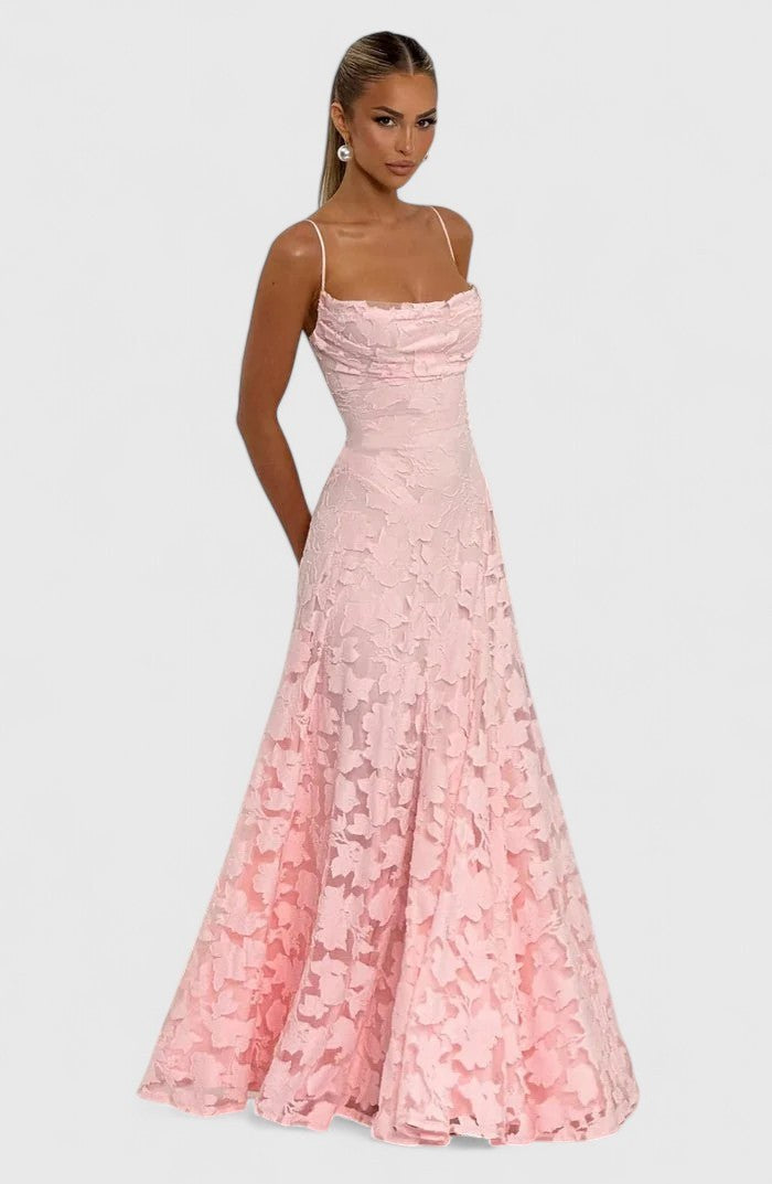 Floral Spaghetti Strap A-Line Maxi Dress with Ruching for Women