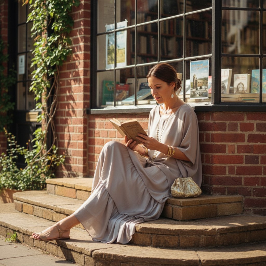Tiered Maxi Dress with Relaxed Tunic Top and Three-Quarter Sleeves