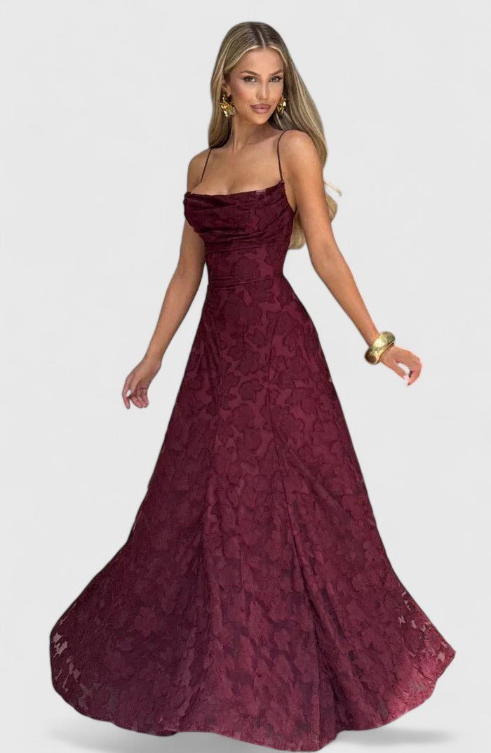 Floral Spaghetti Strap A-Line Maxi Dress with Ruching for Women
